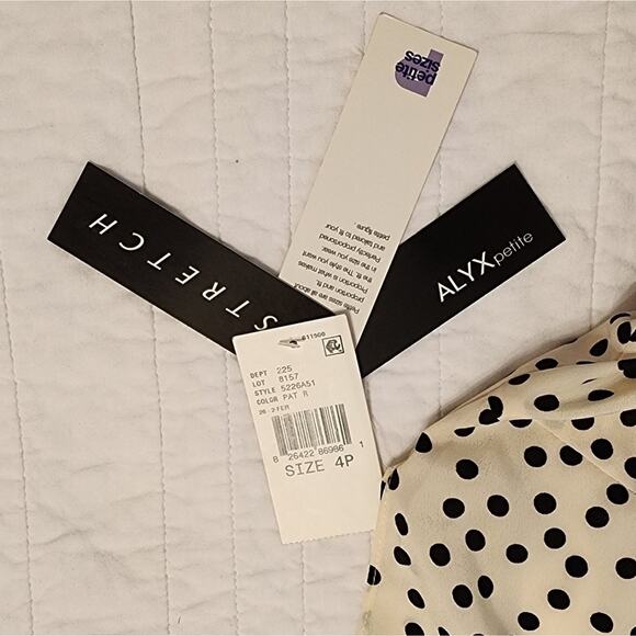 NWT Alyx Cream Black Office Siren Polka Dot Dress, Size 4 Petite - Picture 5 of 8